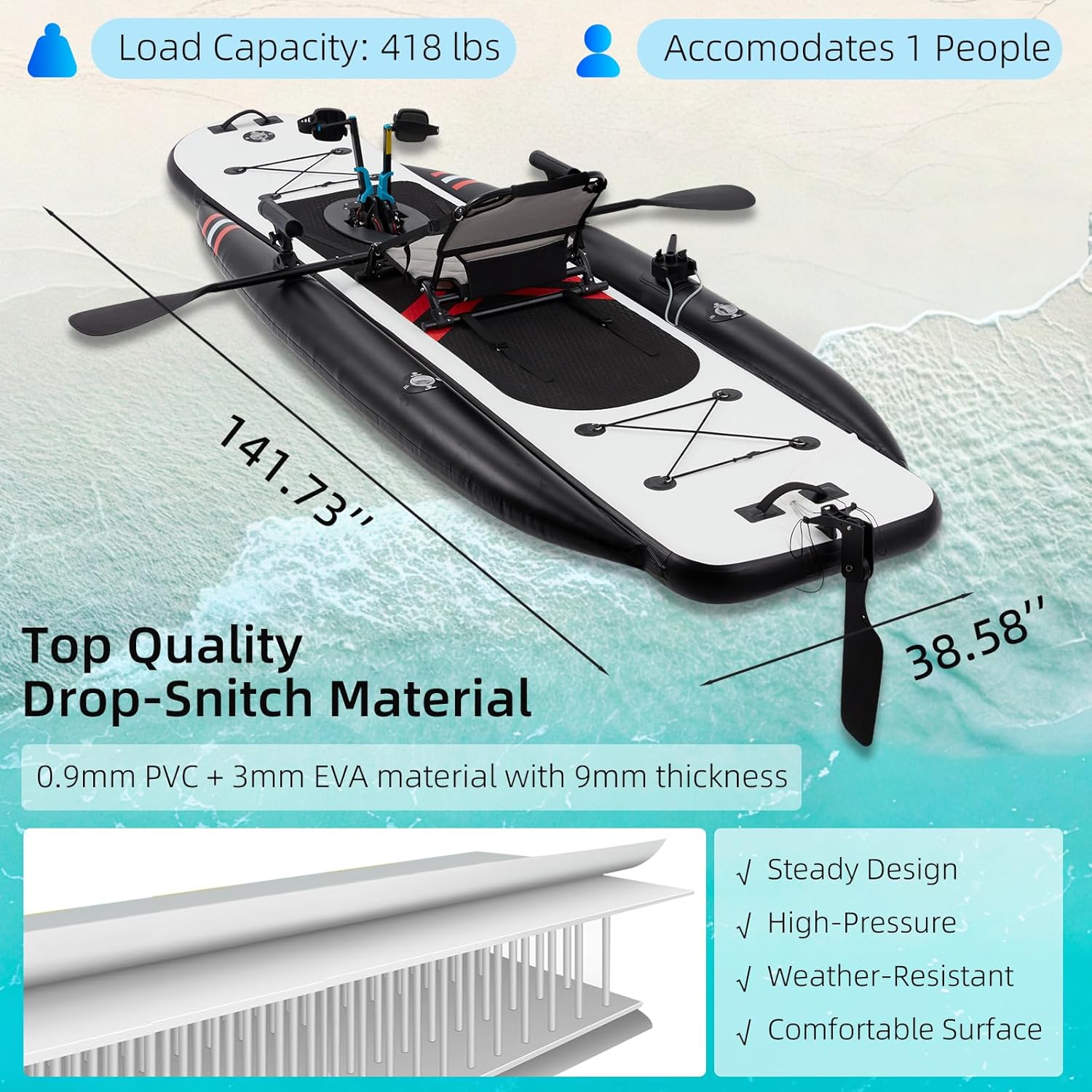 Kayak Inflable de Pesca de PVC - Fishing Kayak Seat reseña y precio